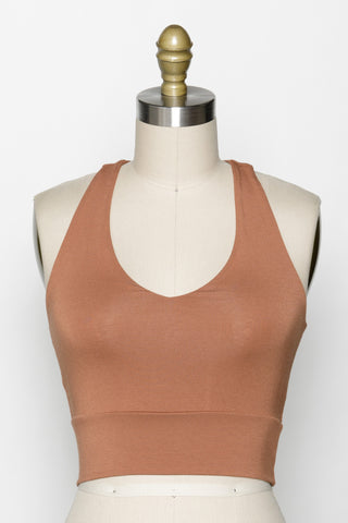 Thick Strap VNeck Crop (Leather Brown)