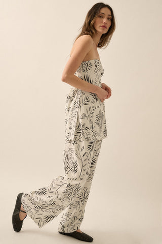 Floral Print Wide Leg Pant (Off White)