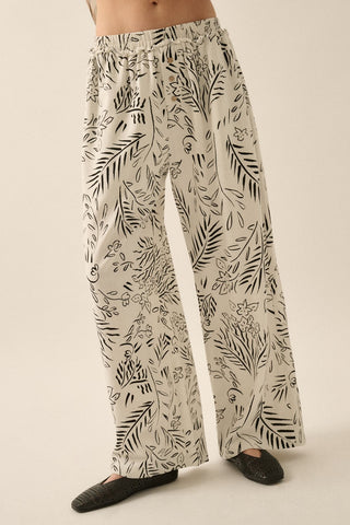 Floral Print Wide Leg Pant (Off White)