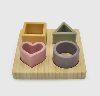 Silicone Pastel Shapes Puzzle with Bamboo Board