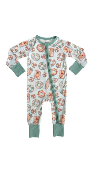 Teal Pool Float Romper Pajamas