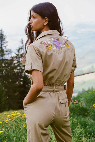 Foxglove Embroidered Boilersuit (Khaki)