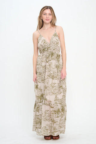 Santorini Olive Sketch Maxi Dress
