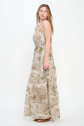Santorini Olive Sketch Maxi Dress