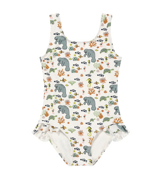 Manatee Ruffle Leg One Piece Girls Swimsuit