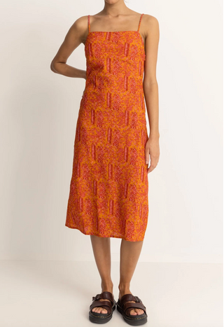 Adia Paisley Bias Cut Midi Dress (Orange)