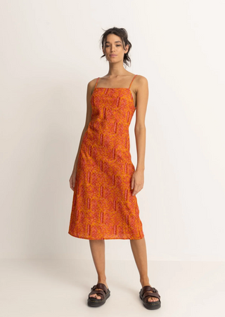 Adia Paisley Bias Cut Midi Dress (Orange)