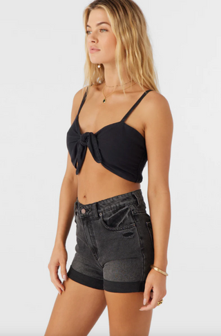 LEA TIE-FRONT CROP TOP (BLK)