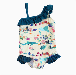 Coral Reef Ruffle Leg One Piece Girls Swimsuit