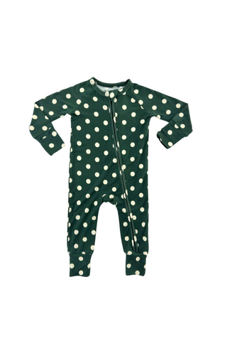 Green Polkadot Zipper Romper