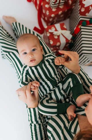 Green Stripe Zipper Romper