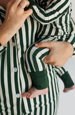 Green Stripe Zipper Romper