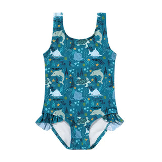 Ocean Friends Ruffle Leg One Piece Girls Swimsuit
