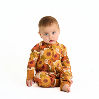 Sunflowers Fall Floral Bamboo Convertible Baby Pajamas