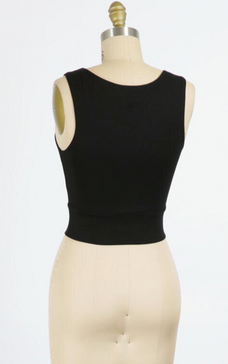 Solid Cropped Round Neck Tank (Black)
