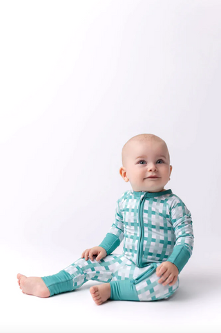 Teal Plaid Zipper Romper