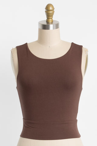Solid Cropped Round Neck Tank (Chocolate)