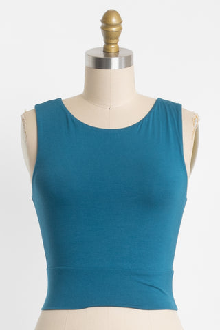 Solid Cropped Round Neck Tank (Teal)