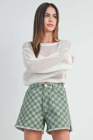 High Waisted Checkered Shorts (Green) ONLINE EXCLUSIVE