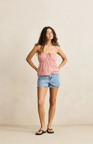 KIRRA CHECK STRAPLESS TOP (Pink) ONLINE EXCLUSIVE
