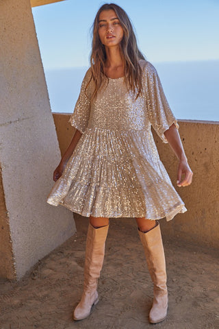 Sequins Baby Doll Dress (Gold Silver)