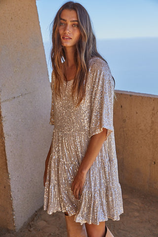 Sequins Baby Doll Dress (Gold Silver)
