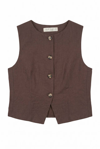 Sleeveless Tailored Vest (Brown)