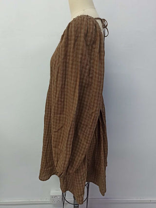 Check Long Sleeve Dress (Brown)