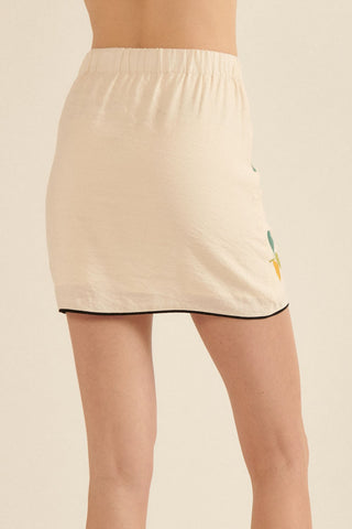 Floral Embroidery Ruched Woven Mini Skirt  ONLINE EXCLUSIVE