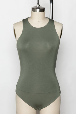 High Neck Sleeveless Bodysuit (Olive)
