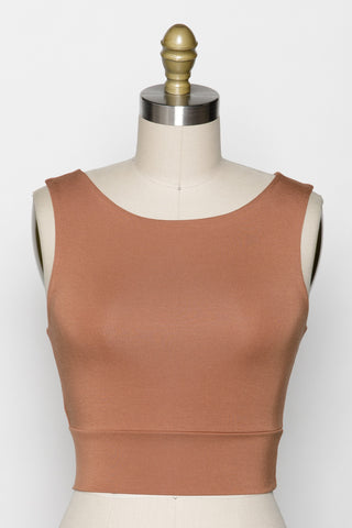 Solid Cropped Round Neck Tank (Brown Leather)