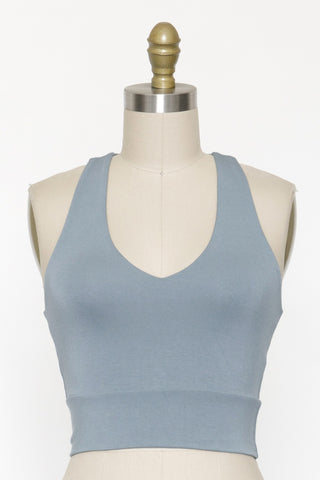 Thick Strap VNeck Crop (Ash Blue)