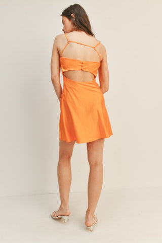 Cage Back Satin Dress (Orange)
