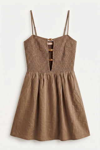 Smocked Bodice Dress (CHESTNUT)