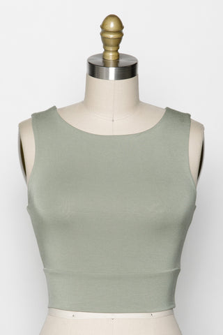 Solid Cropped Round Neck Tank (Fern)