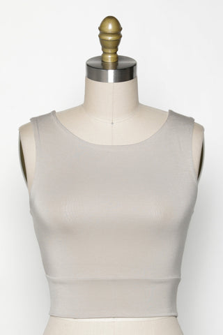 Solid Cropped Round Neck Tank (Fog)