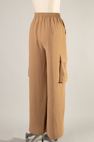 Wide Leg Cargo Pants (Taupe)