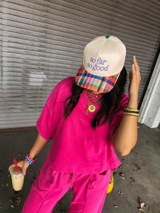 so far so good trucker hat - multi plaid