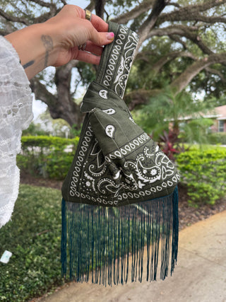 Fringe Bandana Japanese Knot Bag (White Fringe) 2-4 week TAT