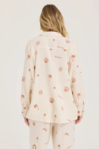 Gauze Button Up w/ All Over Embroidery (Sand/Caramel)