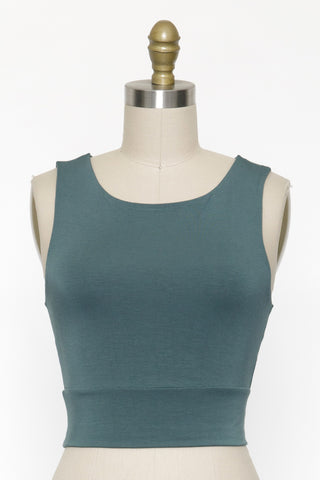 Solid Cropped Round Neck Tank (Balsam Green)