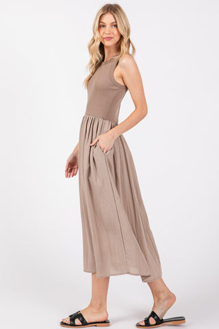 Ribbed Top and Woven Skirt Dress (Fall Sand)