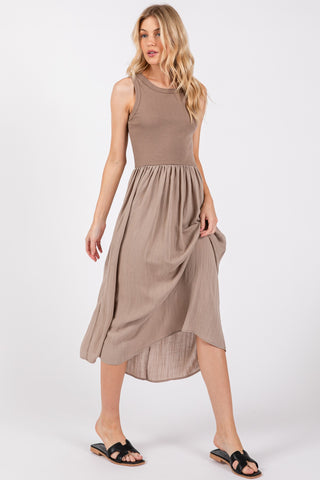 Ribbed Top and Woven Skirt Dress (Fall Sand)