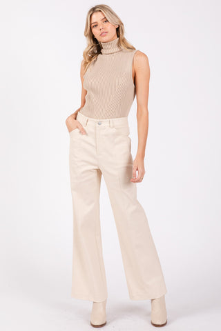 Clean Seamed Cut Wide Pants (Ecru)