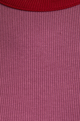 Round Neck Sleeveless Ribbed Color Block Bodysuit (Berry)