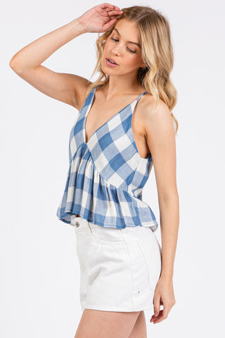 Deep V  Neck Baby Doll Cami Tank (Blue) ONLINE EXCLUSIVE