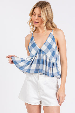 Deep V  Neck Baby Doll Cami Tank (Blue) ONLINE EXCLUSIVE