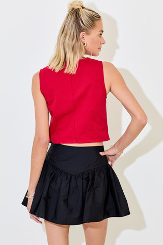 Denim Vest With Front Tie Detail (Red)