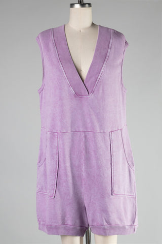 Sleeveless Mineral Washed French Terry Romper (Lavendar) ONLINE EXCLUSIVE