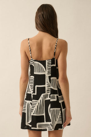 Abstract-print A-line Cami Mini Dress (Black)